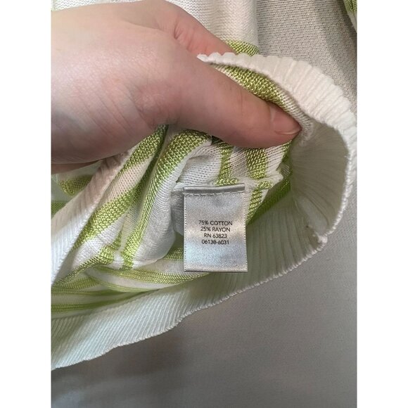 Christopher & Banks Womens Button Up Cardigan Sweater Size XL White Green Stripe - Picture 4 of 12